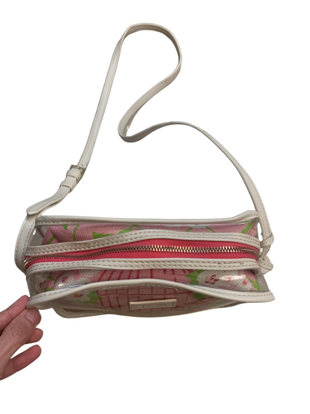 Spartina 449 Plastic Leather Linen Crossbody Bag Pink White Prairie Country - Picture 5 of 10